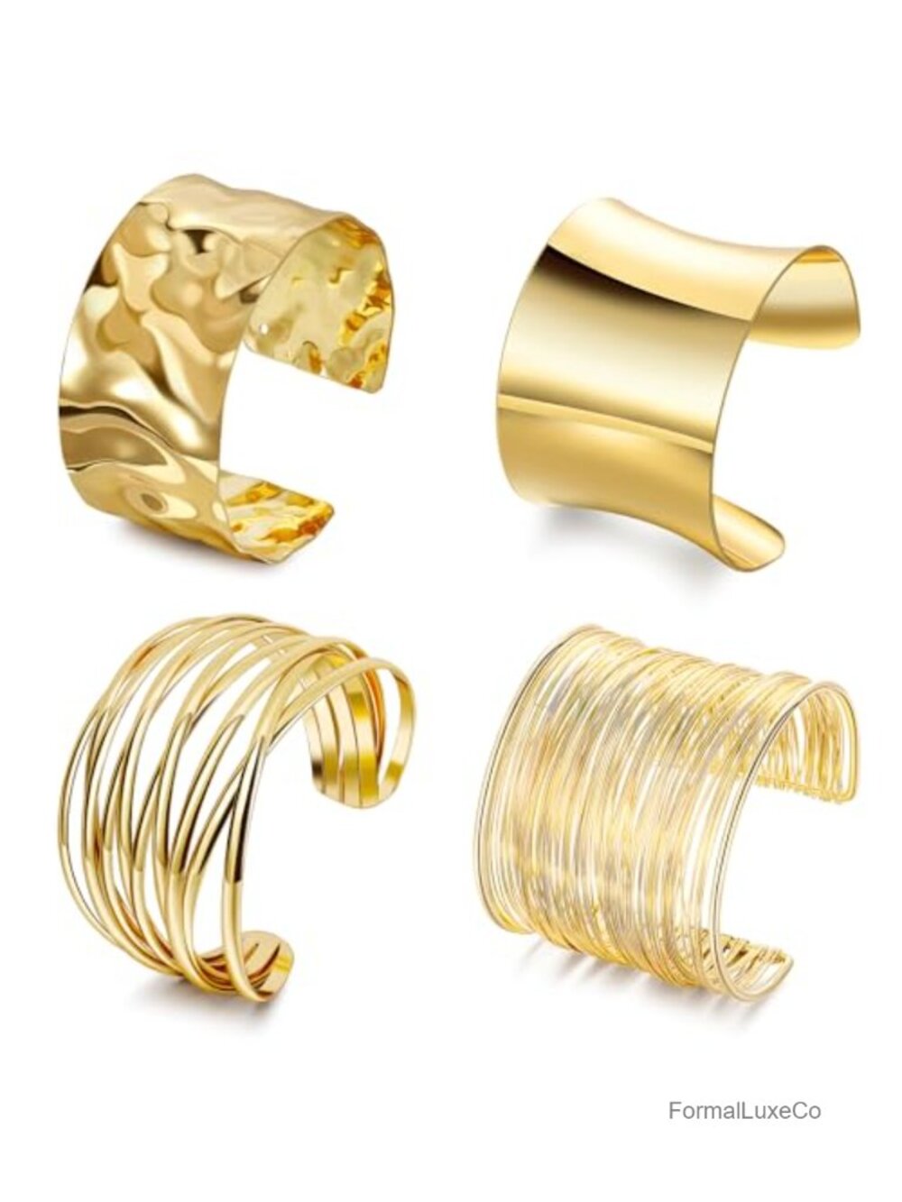 4Pcs Chunky Gold Cuff Bracelets Set Irregular Minimalist Statement Bangle Open